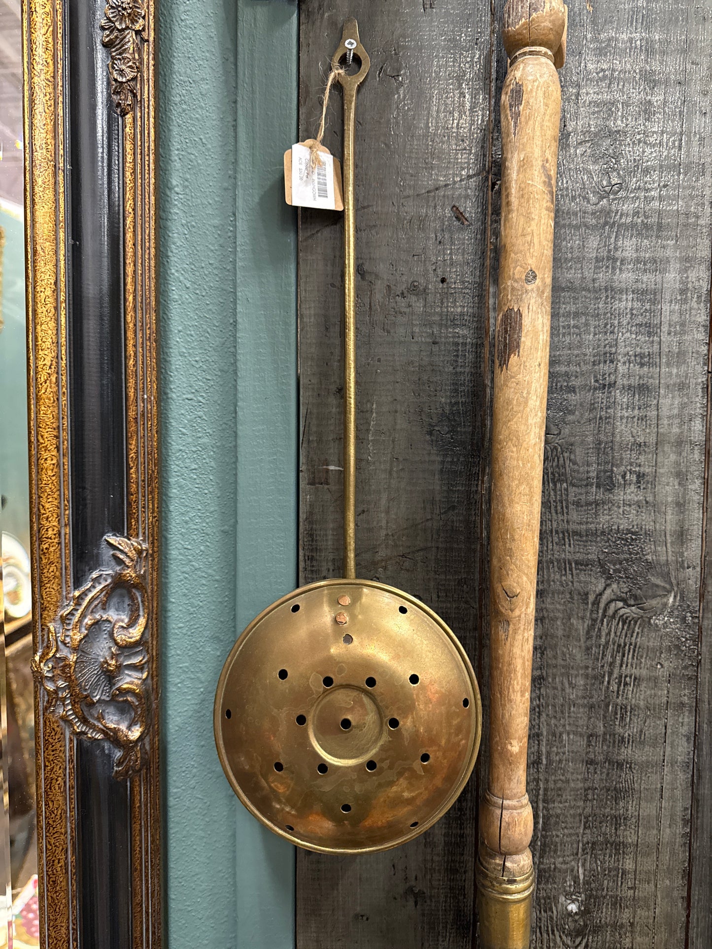 Vintage Brass Skimmer Ladle – 19” Long – 6” Round Bowl – Rustic Farmhouse Kitchen Decor
