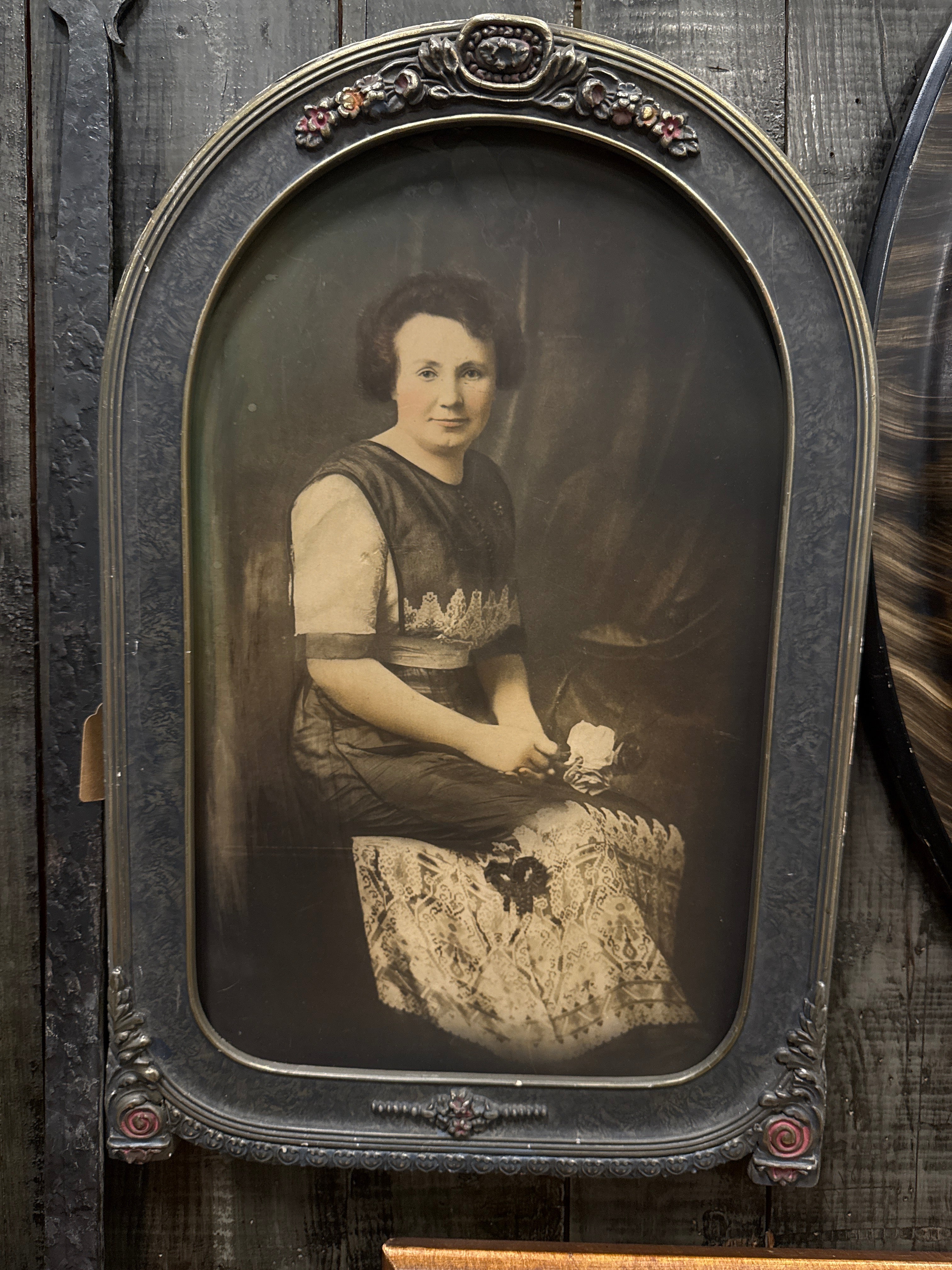 Vintage Sepia Portrait in Ornate Arched Frame – 12” x 18