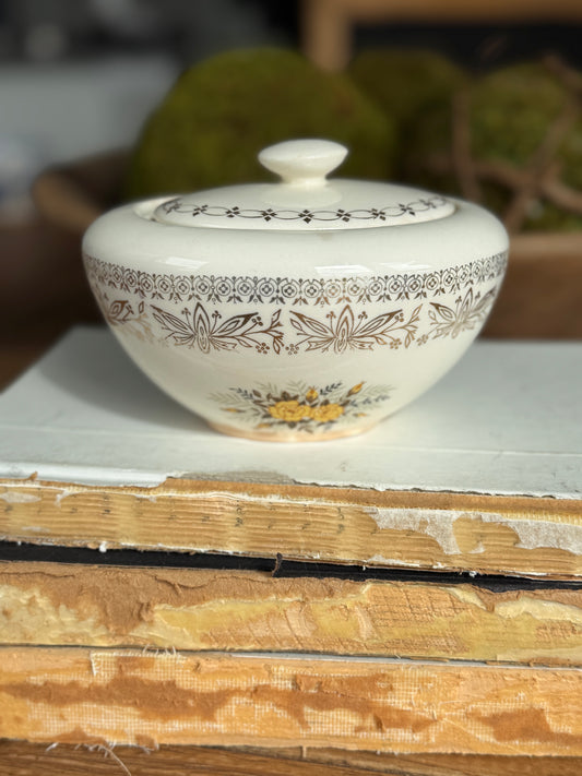 Vintage Porcelain Lidded Bowl with Gilded Floral Detail