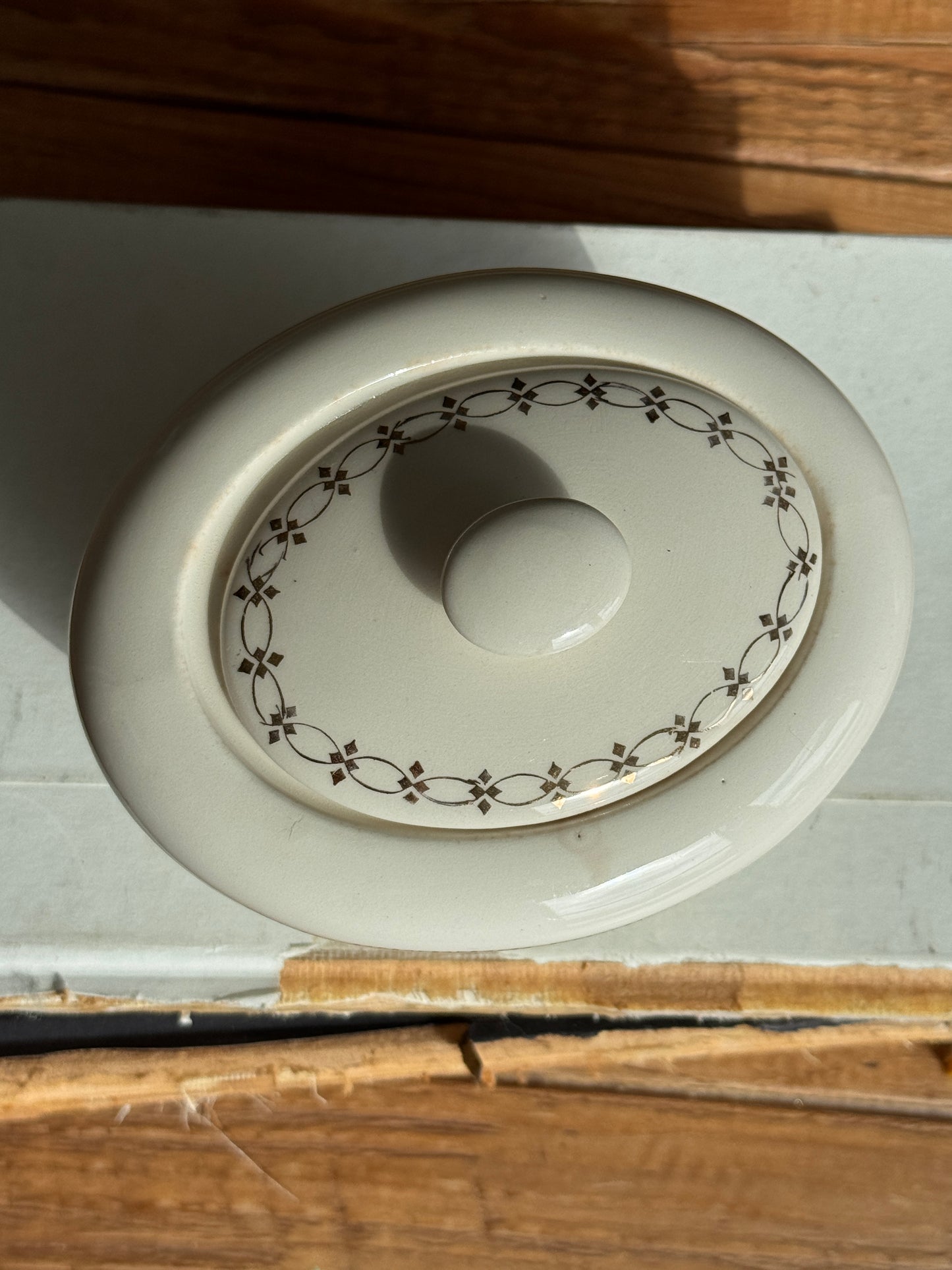 Vintage Porcelain Lidded Bowl with Gilded Floral Detail