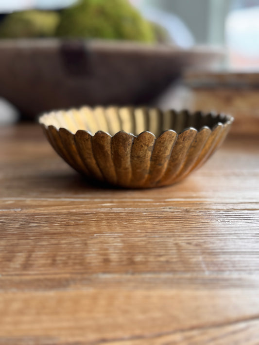 Vintage Fluted Brass Bowl | Small Scalloped Decorative Dish | 5.5″