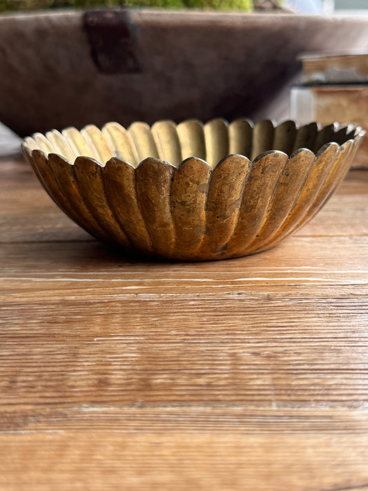 Vintage Fluted Brass Bowl | Small Scalloped Decorative Dish | 5.5″